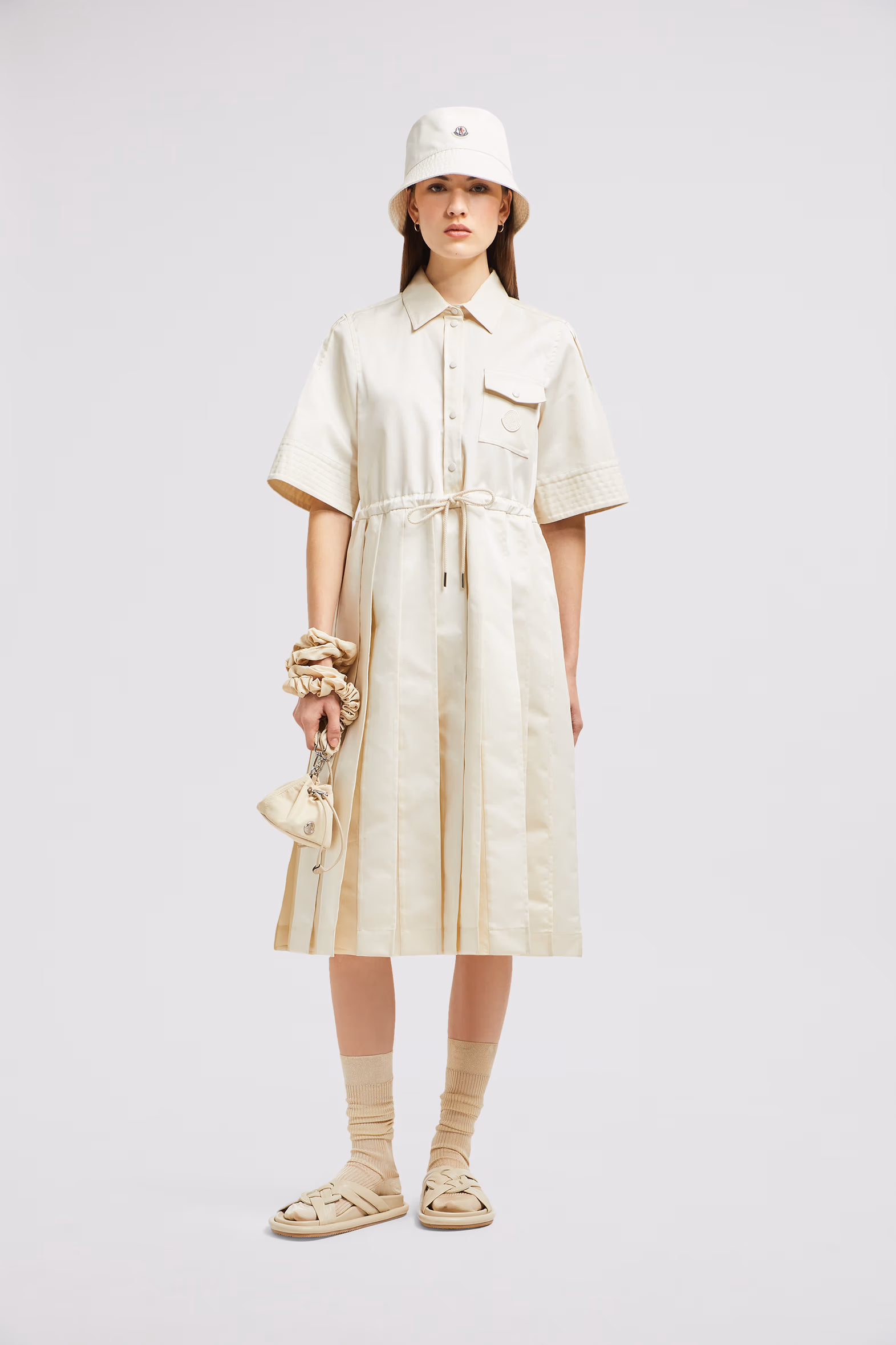 Cotton & Silk Midi Shirt Dress Women White Ivory Moncler 0